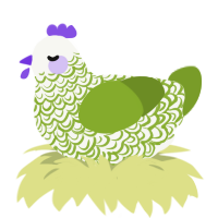 Allium, a white and chartreuse chicken with a double-lace pattern