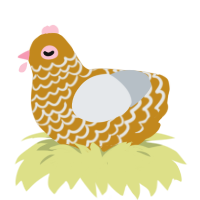 A ochre and mist chicken with a lace pattern