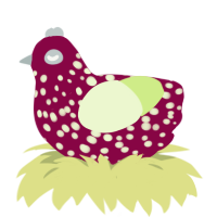 A maroon and apple chicken with a speckle pattern