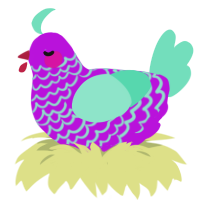 A amethyst and mint chicken with a lace pattern
