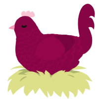 A maroon chicken with a lace pattern