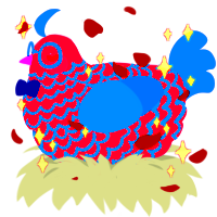 A lilac and ultramarine chicken with a lace pattern
