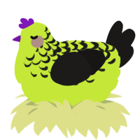 A lime and sable chicken with a half-lace pattern