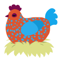 Tiaquana Flats, a vermilion and sky chicken with a speckle pattern