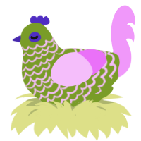 A chartreuse and lavender chicken with a lace pattern