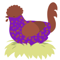 A violet and russet chicken with a speckle pattern