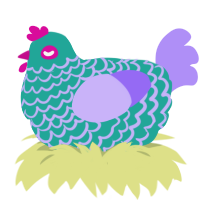 Heartbreaker, a turquoise and lilac chicken with a lace pattern