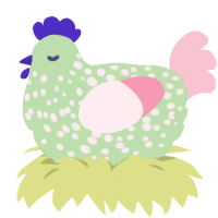 Celes, a gluppy and rose chicken with a speckle pattern