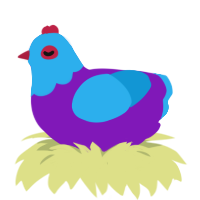 Wobblechook, a violet and sky chicken with a head pattern