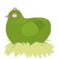 Matcha, a chartreuse chicken with a neck-speckle pattern
