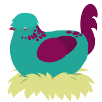 Remnant, a turquoise and wine chicken with a neck-speckle pattern