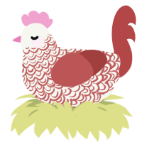 Red, a white and red chicken with a double-lace pattern