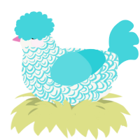 Ska, a white and aqua chicken with a double-lace pattern