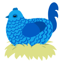 Liam, a sky and ultramarine chicken with a lace pattern