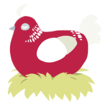 Candy, a crimson and white chicken with a neck-band pattern