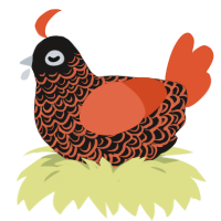A sable and vermilion chicken with a double-lace pattern