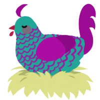 A turquoise and plum chicken with a lace pattern