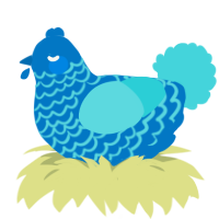 Ripple, a sapphire and aqua chicken with a lace pattern