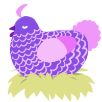 3, a blurple and lavender chicken with a lace pattern