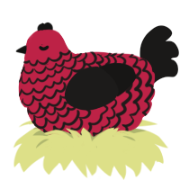 Ecclesiophobia, a crimson and sable chicken with a lace pattern