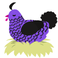 Poppy, a blurple and sable chicken with a lace pattern