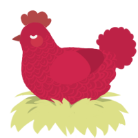 A crimson chicken with a double-lace pattern