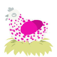 (unnamed), a white and fuchsia chicken with a speckle pattern