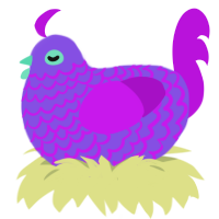 Uaijo nincompoop, a blurple and amethyst chicken with a lace pattern
