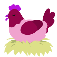 A pink and maroon chicken with a head pattern