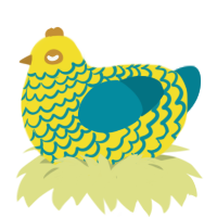 A yellow and sea chicken with a lace pattern