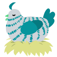 A mist and teal chicken with a bar pattern