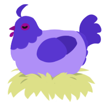 A lilac and indigo chicken with a head pattern