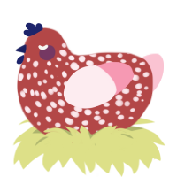 A red and rose chicken with a speckle pattern