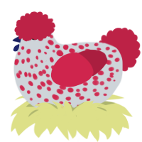 A mist and crimson chicken with a speckle pattern
