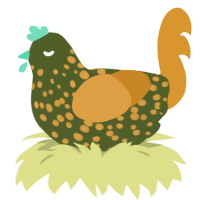 A olive and orange chicken with a speckle pattern