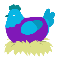 A violet and cerulean chicken with a head pattern