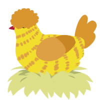 A yellow and orange chicken with a bar pattern