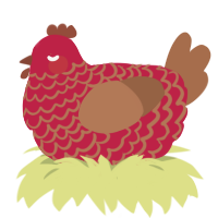 Ronald of Nice, a crimson and brown chicken with a lace pattern