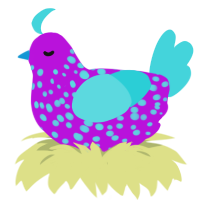 A amethyst and aqua chicken with a speckle pattern