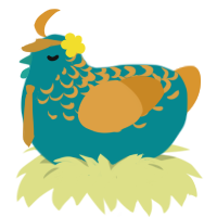 anchor, a teal and orange chicken with a half-lace pattern