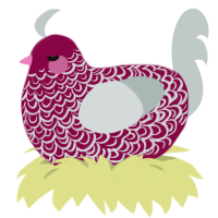 A maroon and silver chicken with a double-lace pattern