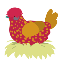 Tomato Potato Soup, a crimson and ochre chicken with a speckle pattern