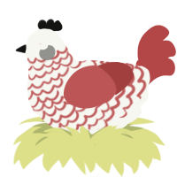 A white and red chicken with a lace pattern