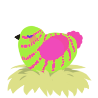 A grass and fuchsia chicken with a bar pattern