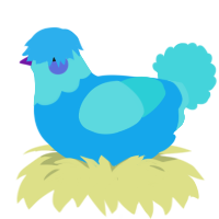 A sky and aqua chicken with a head pattern