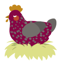 A maroon and grey chicken with a speckle pattern