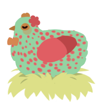 A cerulean and fuchsia chicken with a speckle pattern