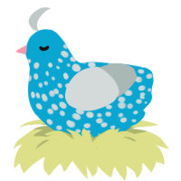 G, a cerulean and silver chicken with a speckle pattern