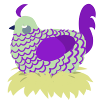A gluppy and violet chicken with a lace pattern
