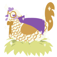 A white and gold chicken with a lace pattern
